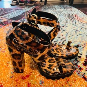Lemonade, brown cheetah printed, heels, with lug sole new without box, size 7